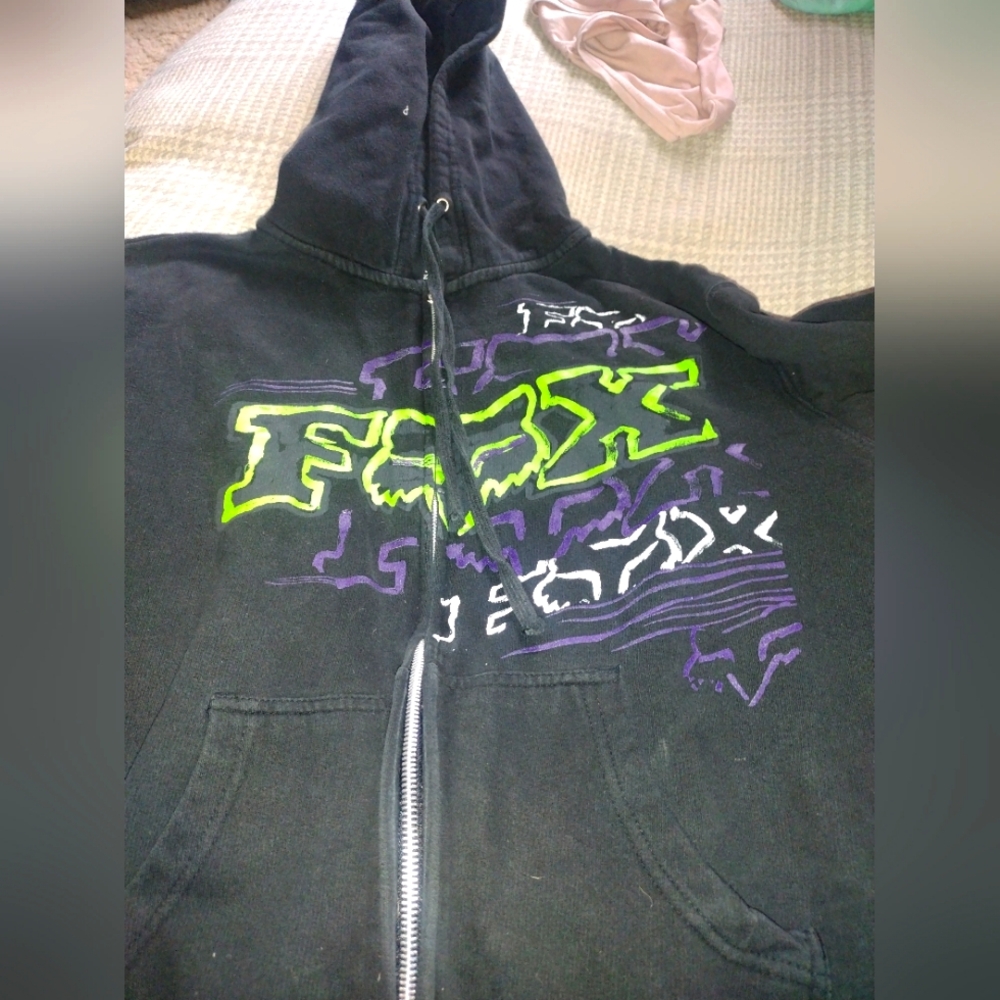 Fox Black Hoodie with Green and Purple Graphics
